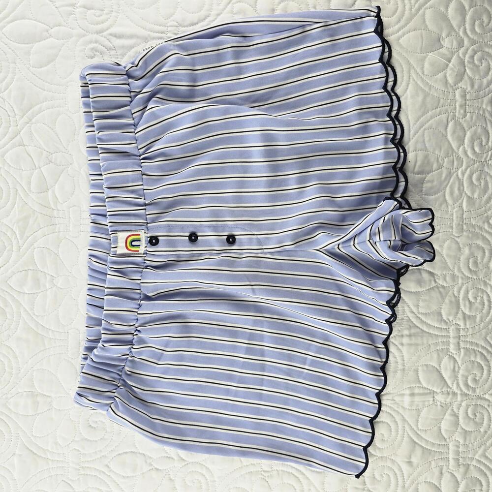 Rae Dunn Striped Lounge Shorts Rainbow Patch Scalloped Pajama Shorts Size Large